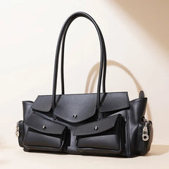 Genuine leather storage handbag with dual straps