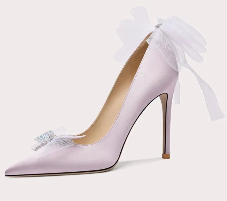 Organza flower pointed pumps in light purple