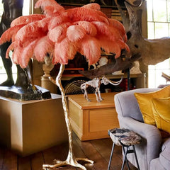 Pink ostrich-style lamp bringing glam lighting to interiors