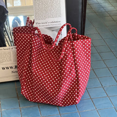 Casual red and white polka dot shopping tote for women