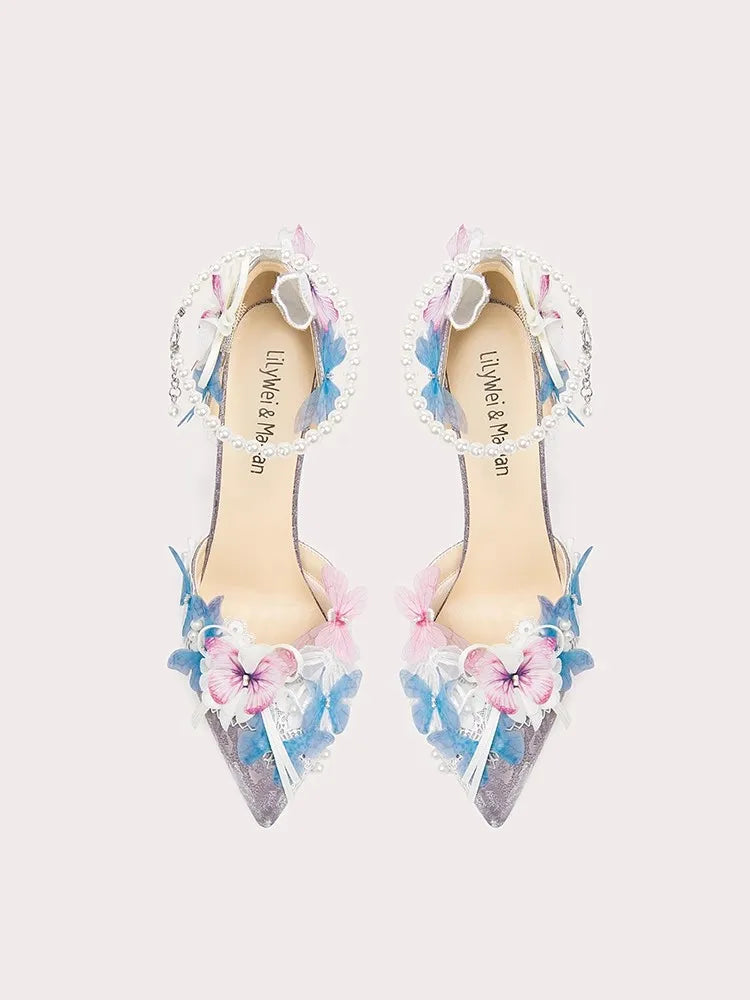 Pastel floral crystal party sandals styled for weddings and proms