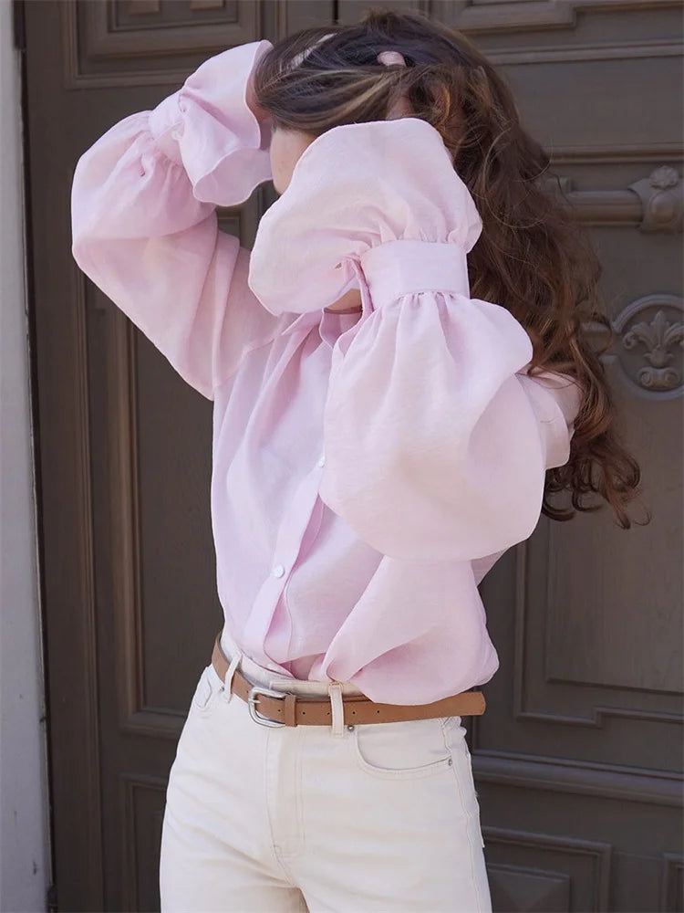 Soft sheer pastel blouse for elegant office or spring outfit