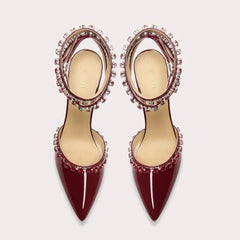 Patent leather lace-up sandals with rhinestone details