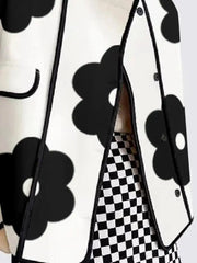 High-neck black and white floral outerwear for women
