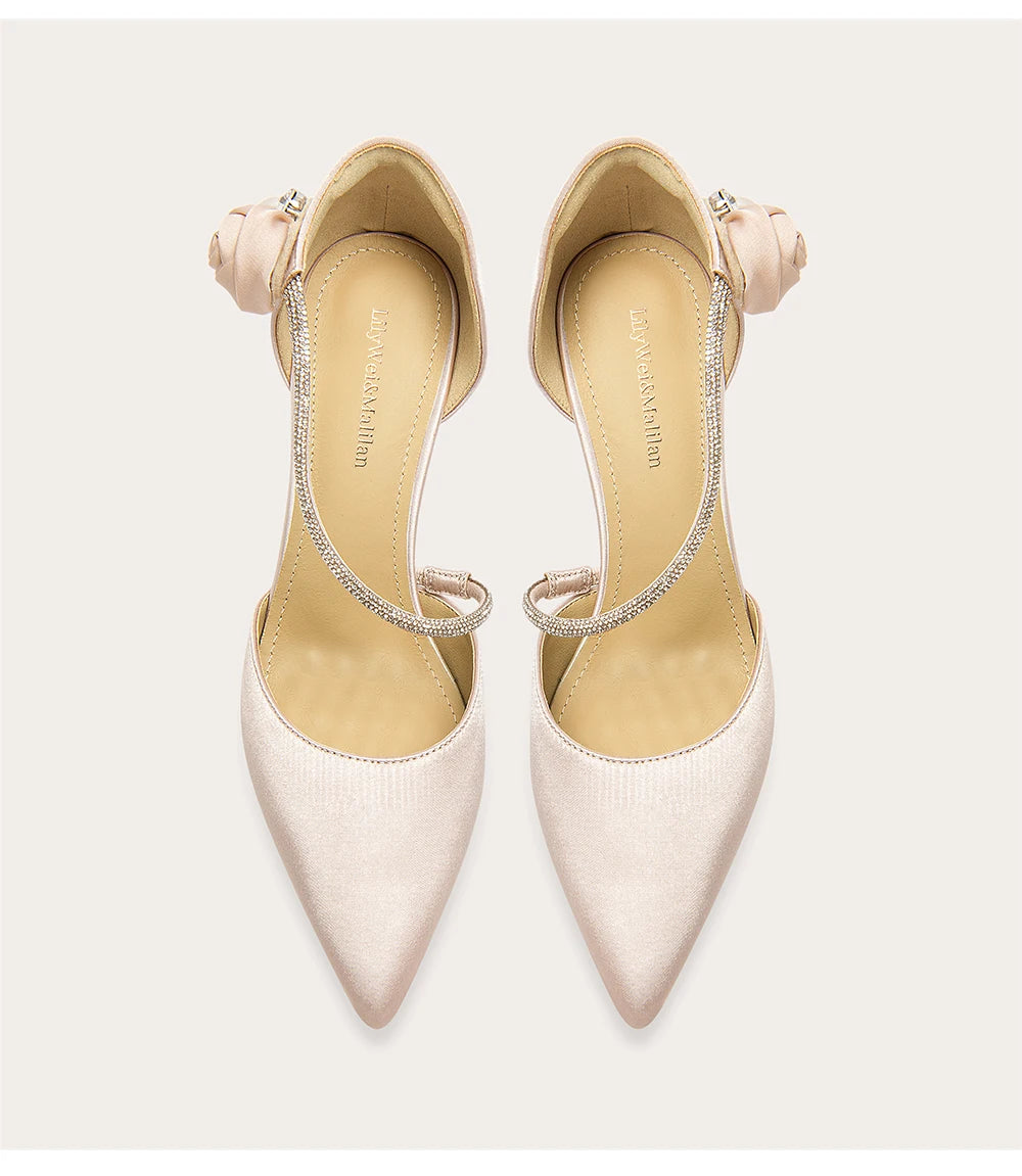 Rhinestone embellished pink evening party shoes