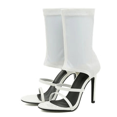 PU leather peep toe ankle boots with thin heels