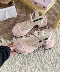 Pink butterfly-knot block heel sandals for women