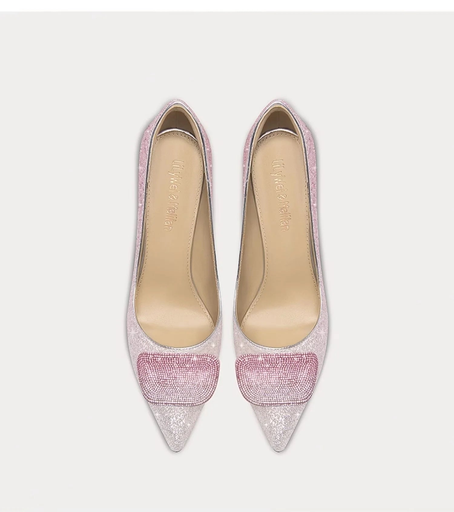Pink glitter ombre party pumps with crystal embellishments