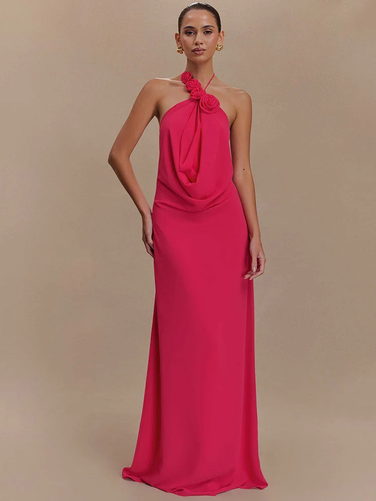 Pink halter neck evening gown perfect for formal occasions and summer events