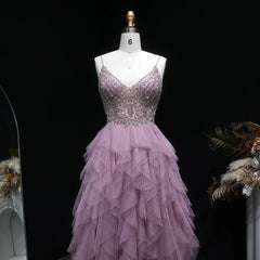 Beaded sequin bodice detail on V-neck evening gown