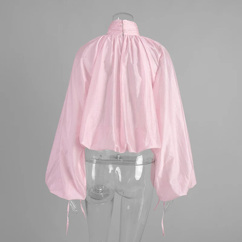 Statement long sleeve top with airy drape and refined turtleneck shape