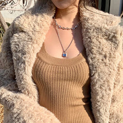 Plush textured faux fur overcoat for women