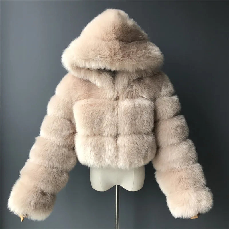 Short thick faux fur jacket for winter