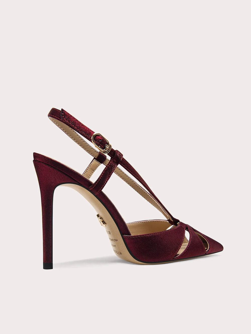 Pointed toe red sandals with slim buckle strap