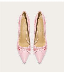 Elegant microfiber leather banquet heels with bow