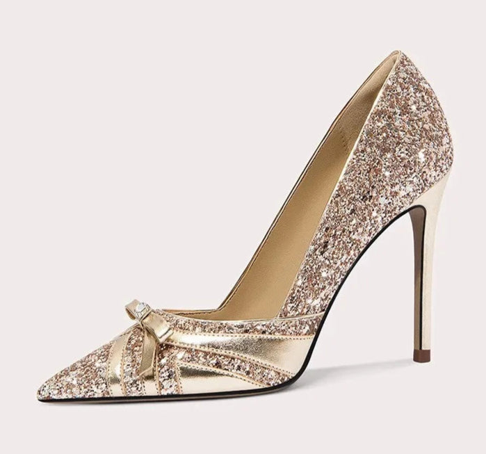 Sparkling banquet stilettos with sequins and bow detail