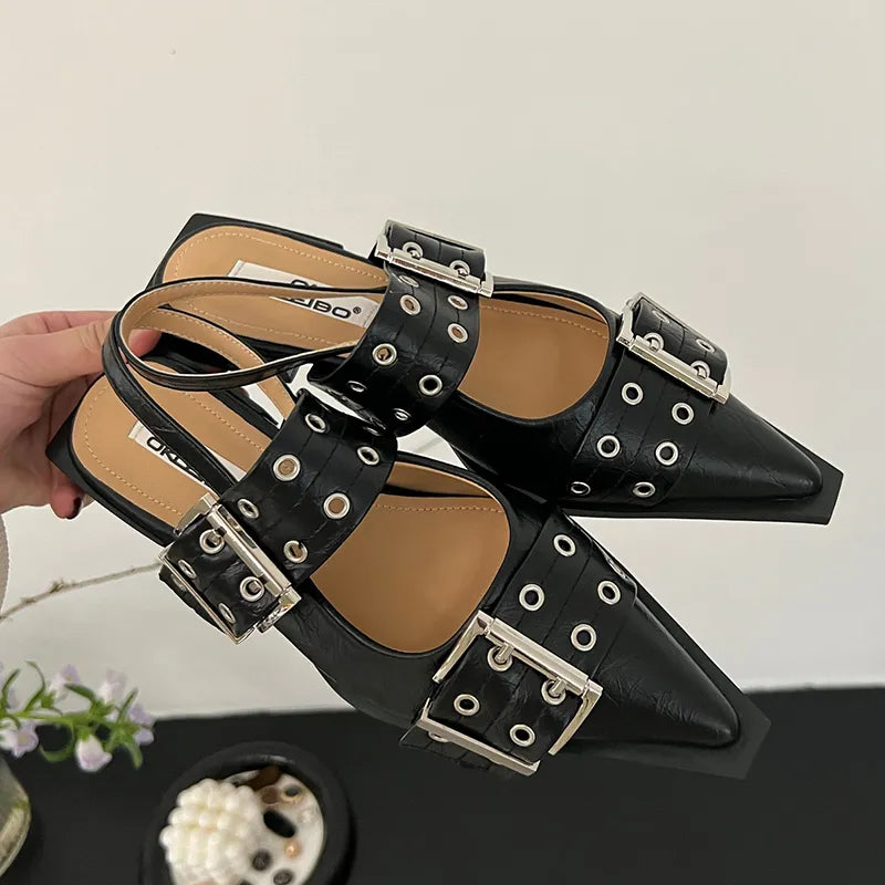 Black pointed toe slingback mules for everyday wear