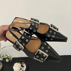 Black pointed toe slingback mules for everyday wear