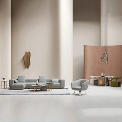 Elegant living room sofa with genuine leather upholstery
