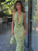 Open back green sequin gown, perfect for formal occasions and weddings