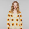 A Woman wearing a Sunflower crochet cardigan styled for cozy boho-inspired fall outfits
