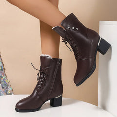 Cozy winter footwear for women with thick block heel