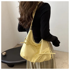 PU leather yellow bucket tote with crossbody strap