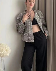 Pullover silver sequin coat with pockets