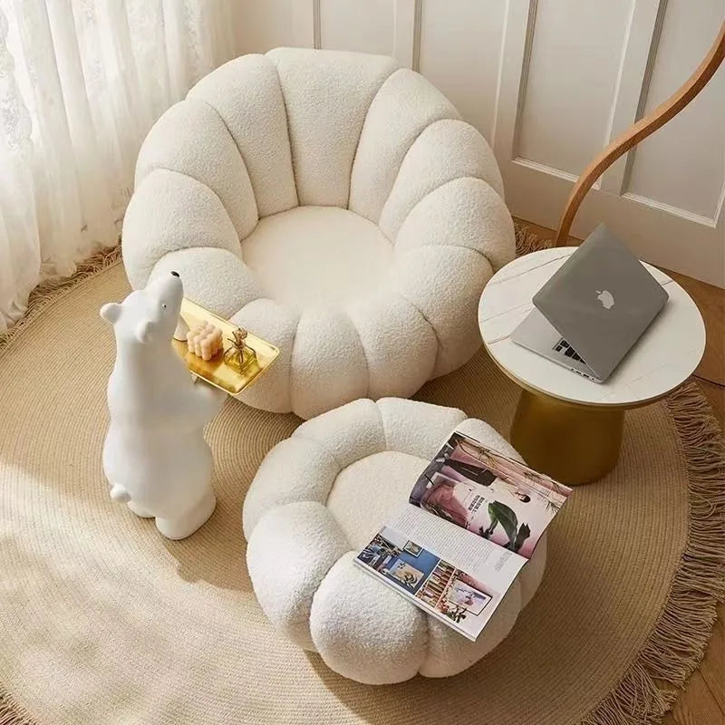pumpkin shaped floor sofa with velvet lamb wool upholstery
