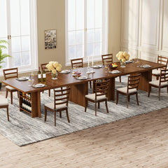 modern wood dining table setup with plates and decor
