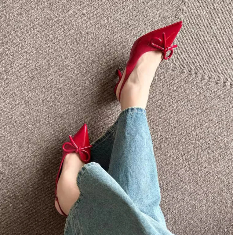 Red bow high heel sandals for women
