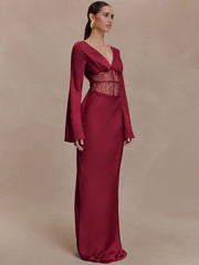 Close-up focuses on the deep V bodice and lace waist transition, showing delicate texture and a smooth, sculpted fit.