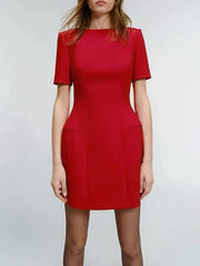 A-line red mini dress styled for work and dinner outings