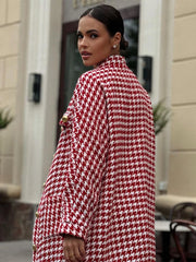 All-season women’s red plaid skirt and cardigan set