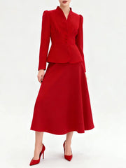 Two-piece blazer and skirt set with V-neck jacket and ankle-length skirt