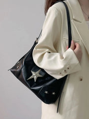 Y2K retro hobo bag in black with star embellishment