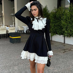 Women’s A-line mini dress in black and white for content shoots