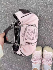 Retro pink letter bag with PU and chain handle details

