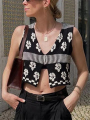 Retro floral print sleeveless top for women