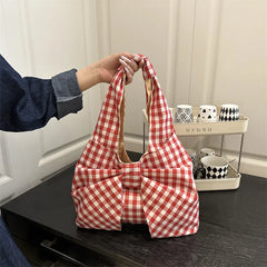 Retro red-and-white gingham shoulder bag with bow detail