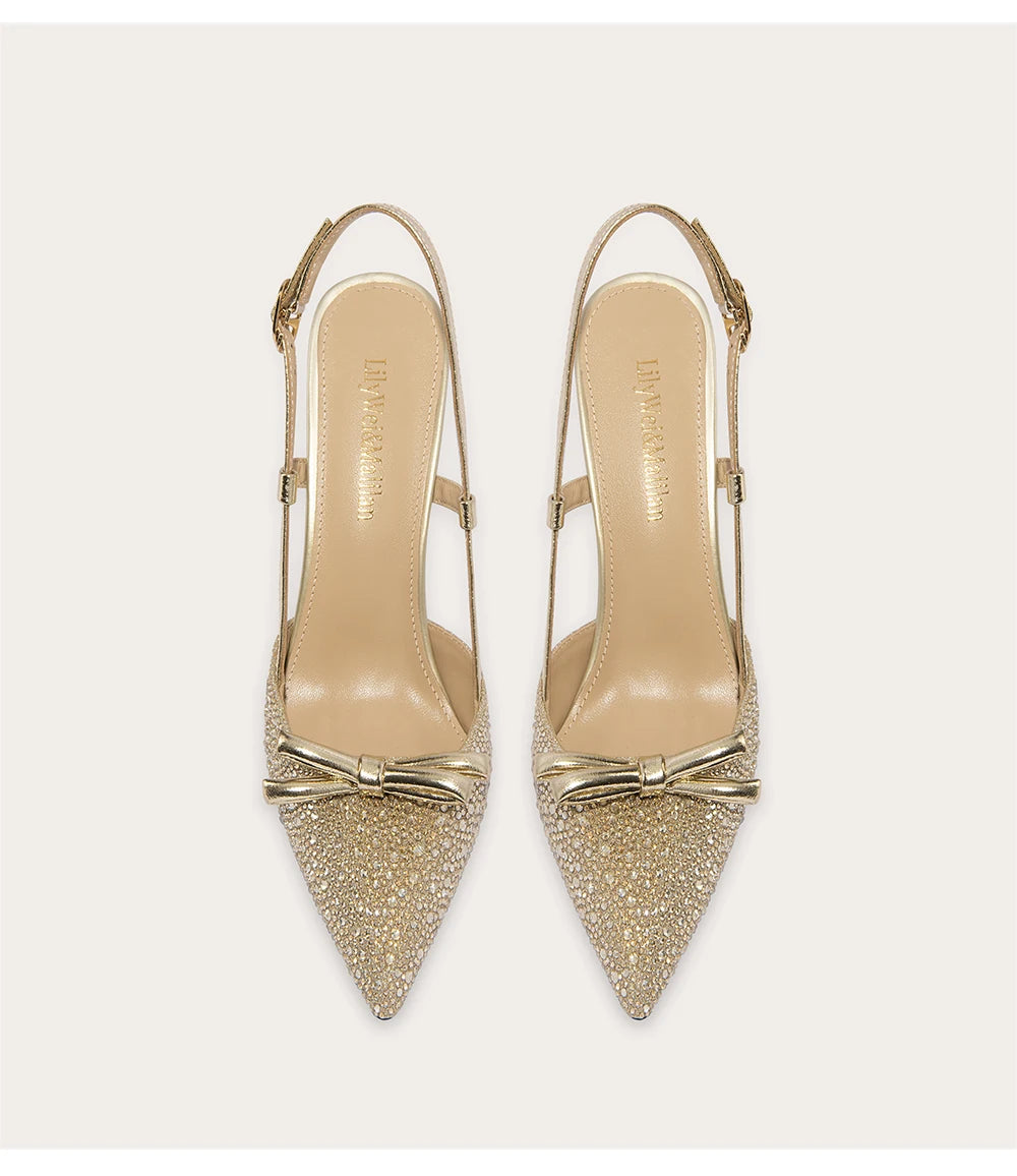 Rhinestone buckle strap stiletto sandals for women