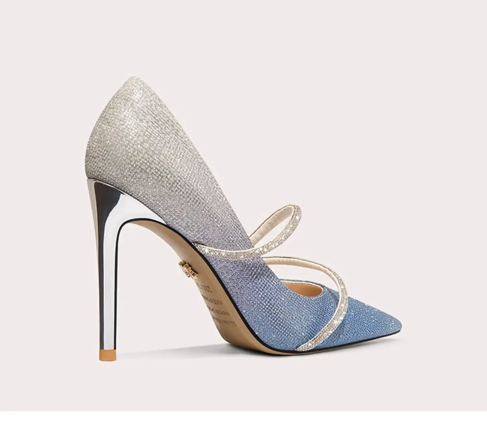 Rhinestone crossover pump for proms and bold occasions