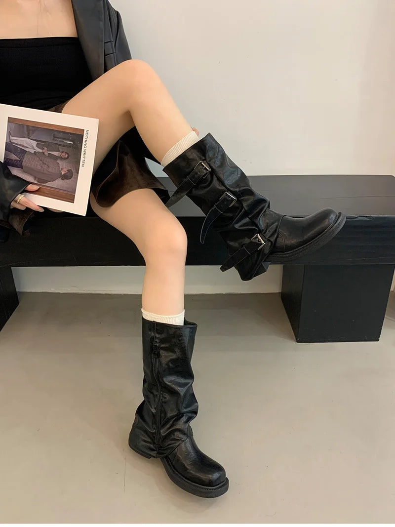 Classic round toe cowboy boots with low heel