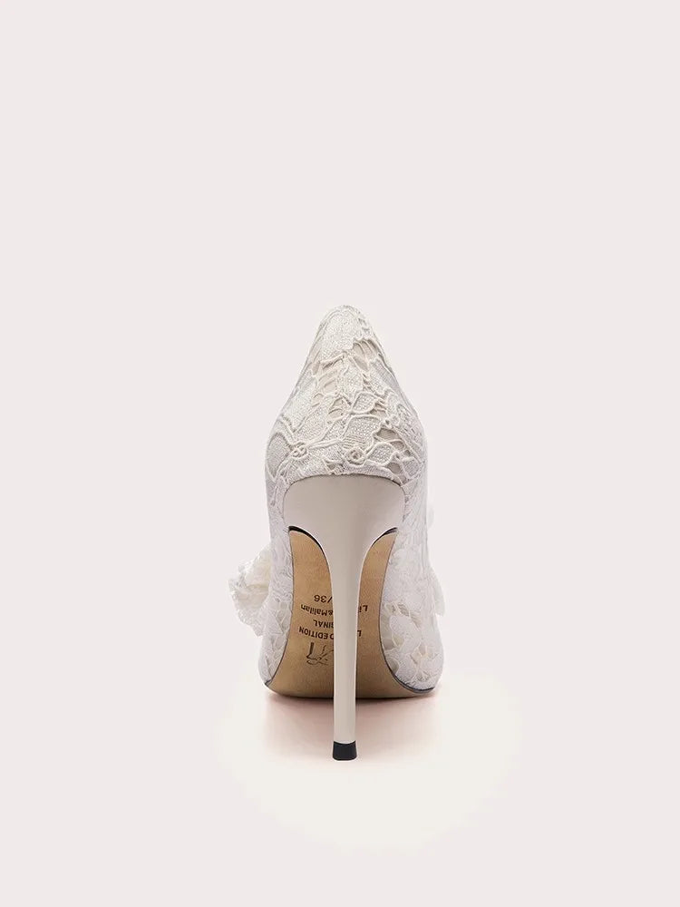 Romantic bow bridal shoes for weddings and formal occasions