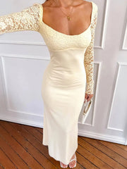 Soft glam white evening dress with sheer floral sleeves