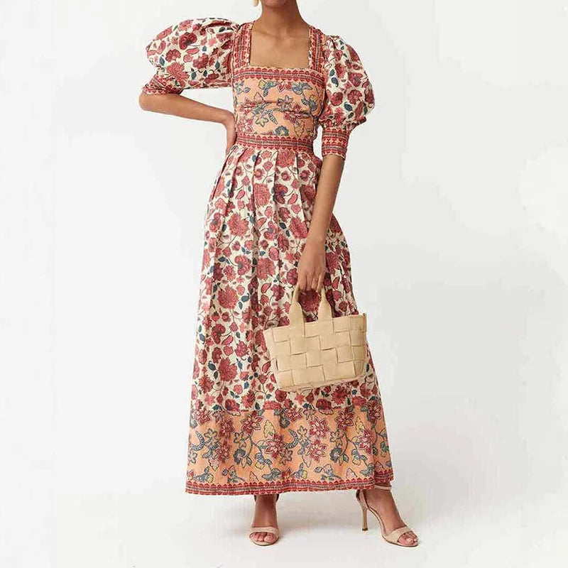 Romantic vintage floral midi ideal for cottagecore summer occasions