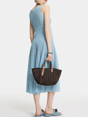 A front view of a women's round-neck midi gown, highlighting the A-line silhouette.