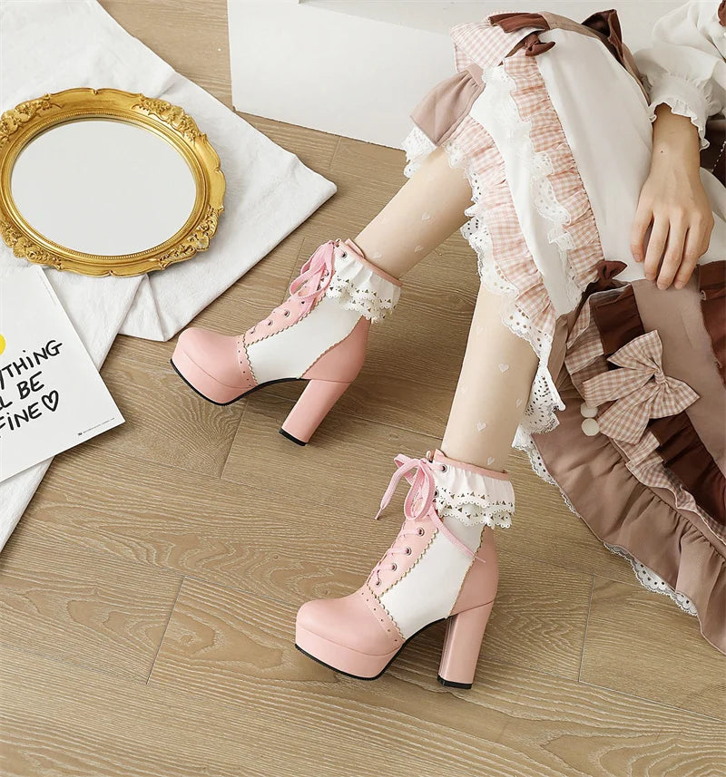 Microfiber pink boots with 2cm platform