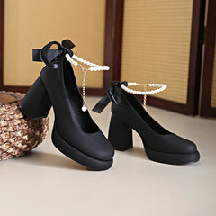 Elegant platform round toe Mary Jane pumps