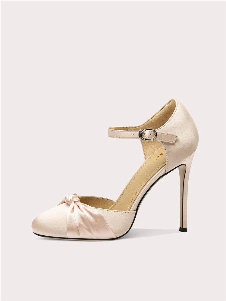Elegant hollow silk bridal sandals with stiletto heel